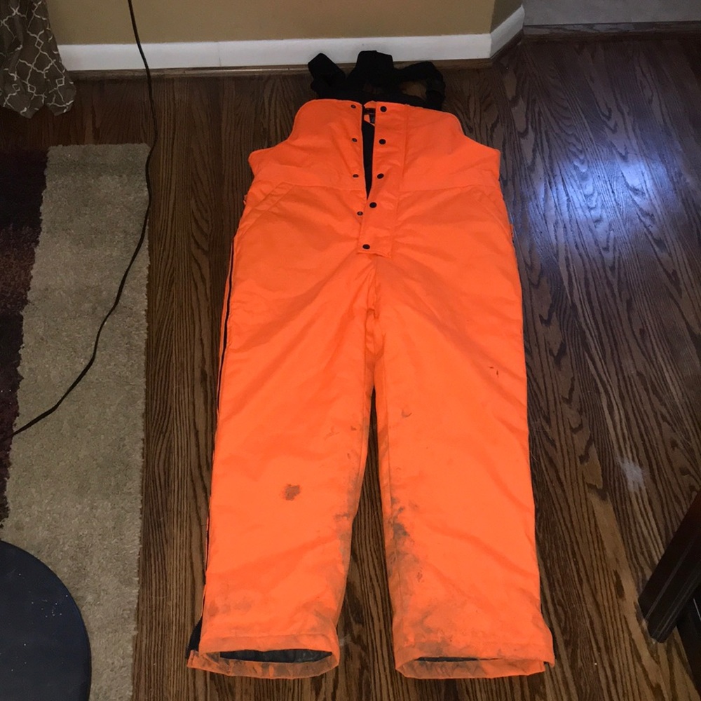 Blaze orange hunting bibs